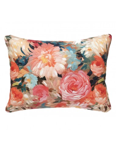 Petit coussin fleuri terracotta 40x30